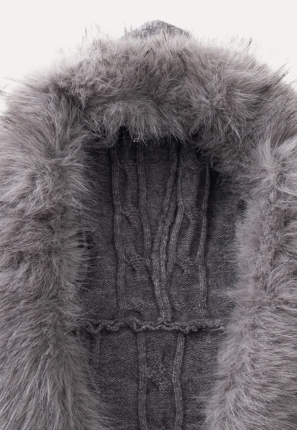 Faux Fur Collar Cable-Knit Sweater