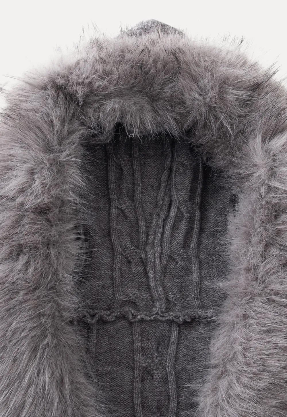 Faux Fur Collar Cable-Knit Sweater