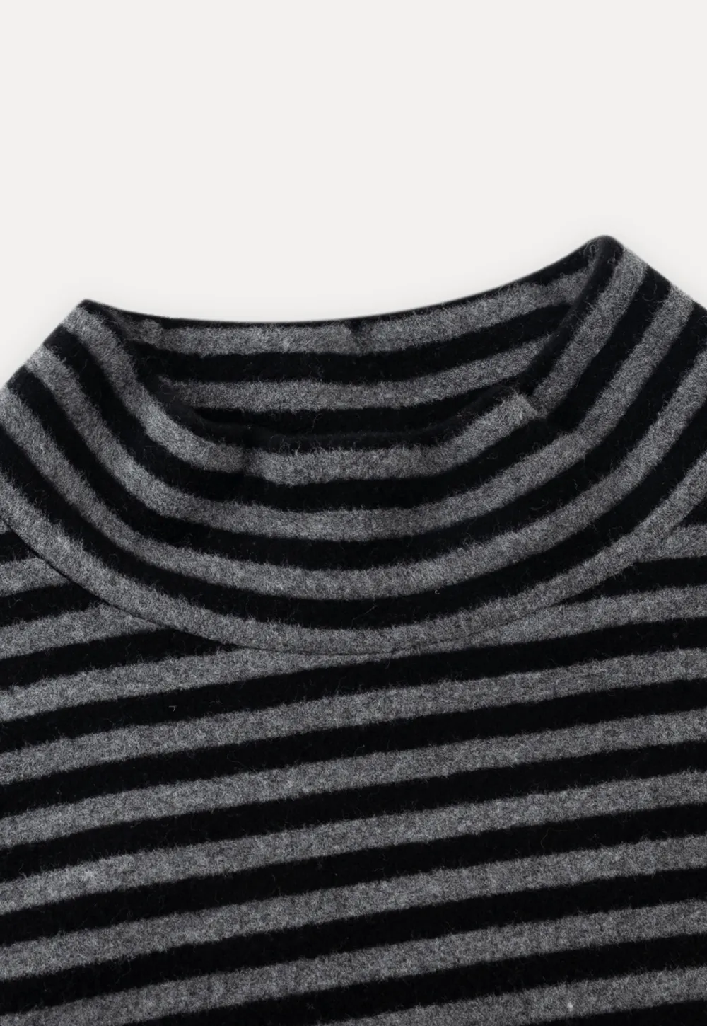 Striped Mock Neck Slim Long Sleeve Tee