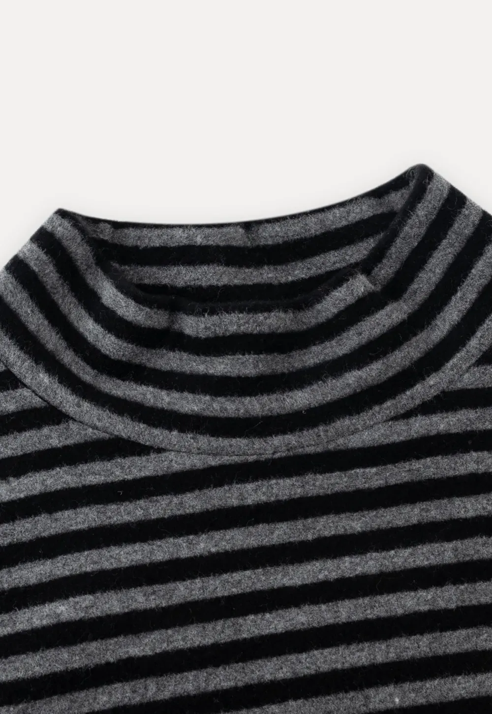Striped Mock Neck Slim Long Sleeve Tee