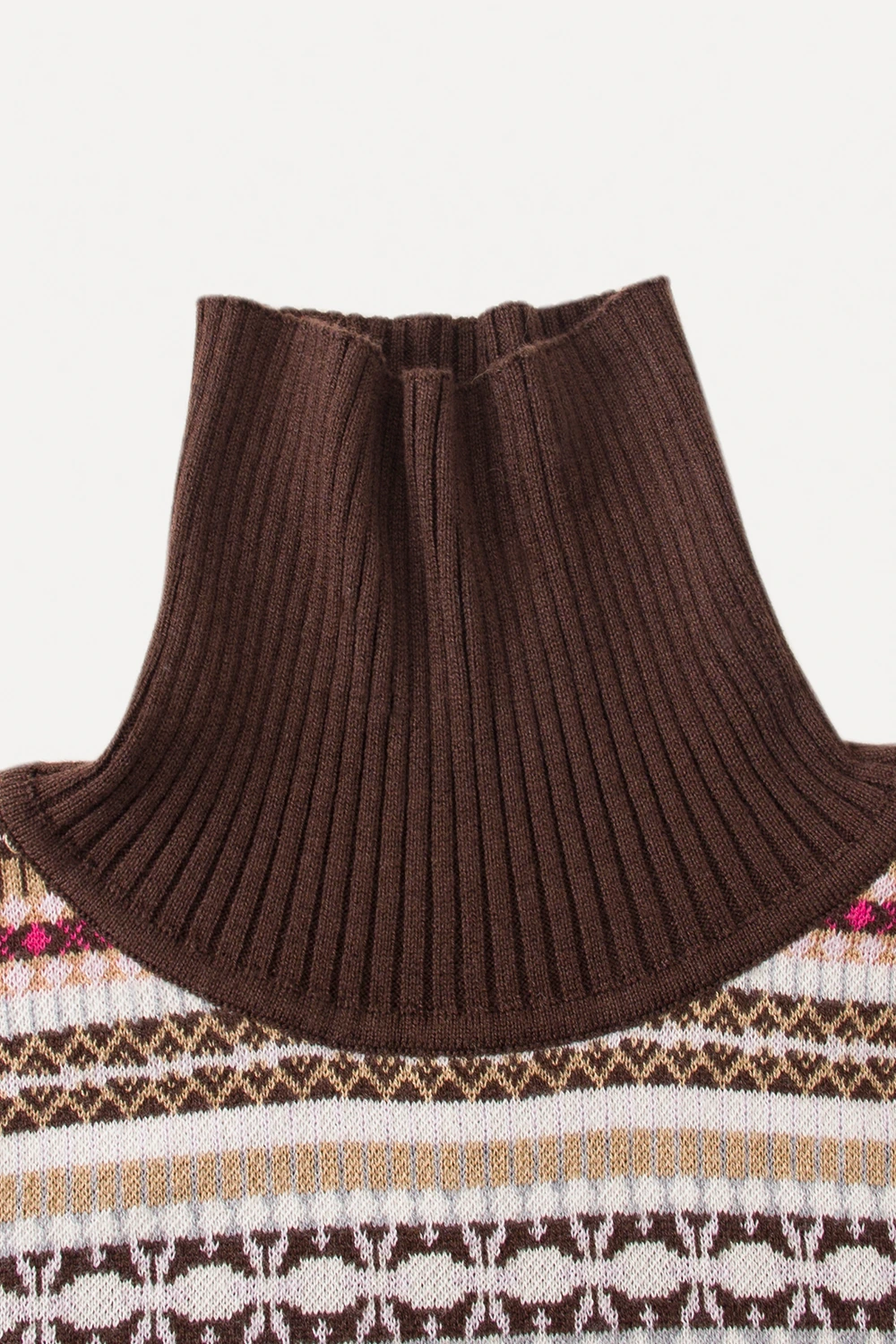 Knitted Turtleneck Top with Colorful Nordic Stripes