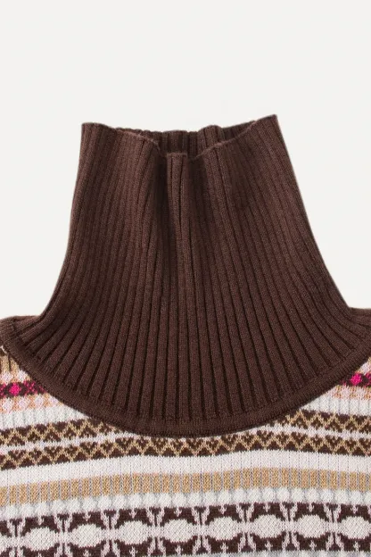 Knitted Turtleneck Top with Colorful Nordic Stripes
