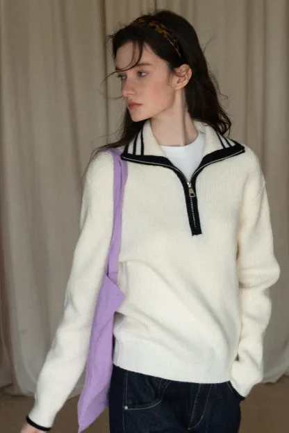 Women’s Sailor Collar Half Zip Sweater