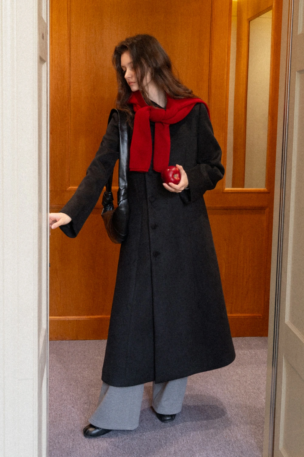 Womens Chic A-Line Buttoned Long Wool Coat