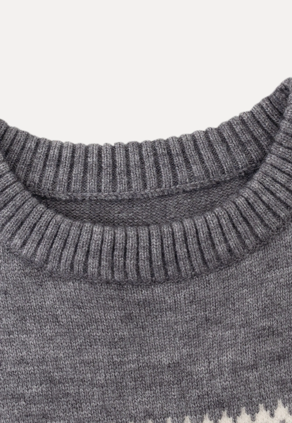 Gray Knit Sweater with Fair Isle Pattern