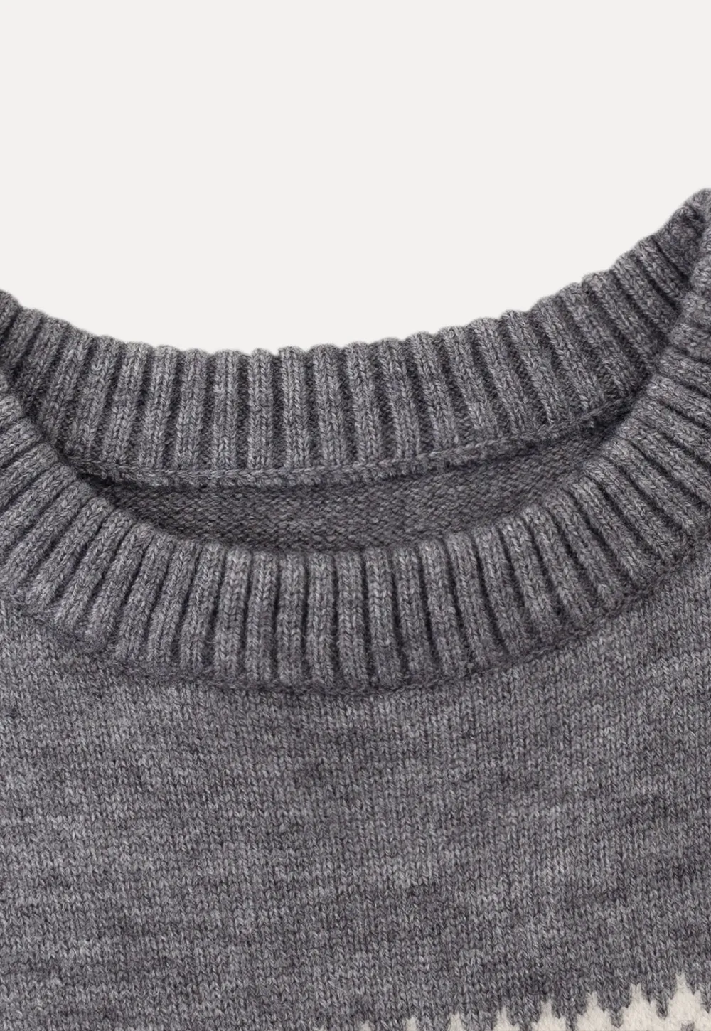 Gray Knit Sweater with Fair Isle Pattern