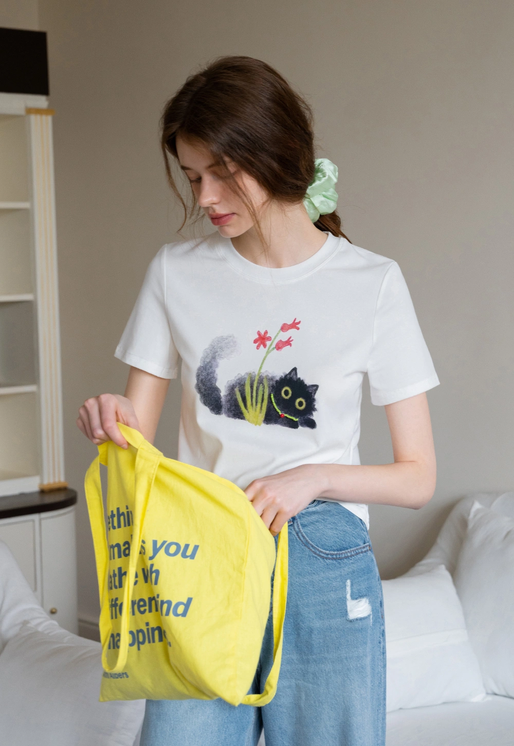 Women's Graphic Cat Print T-Shirt