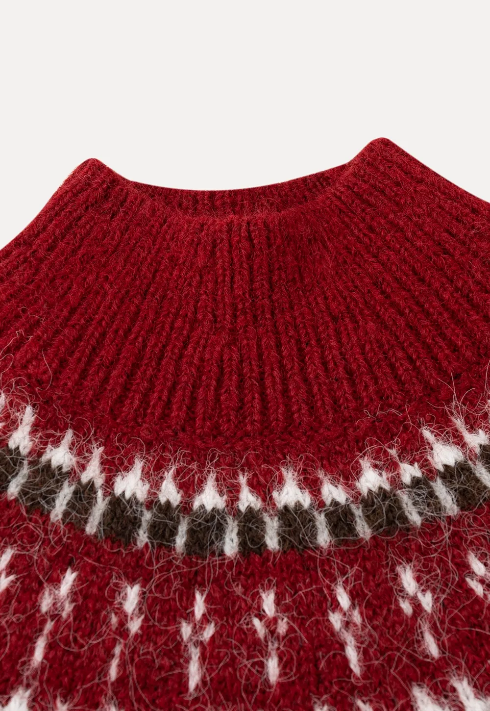 Red Knit Sweater with Fair Isle Pattern