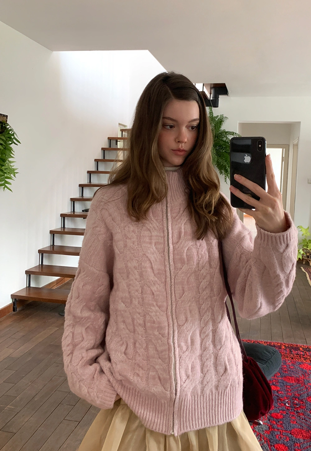 Women Cozy Cable Knit Cardigan with Zipper