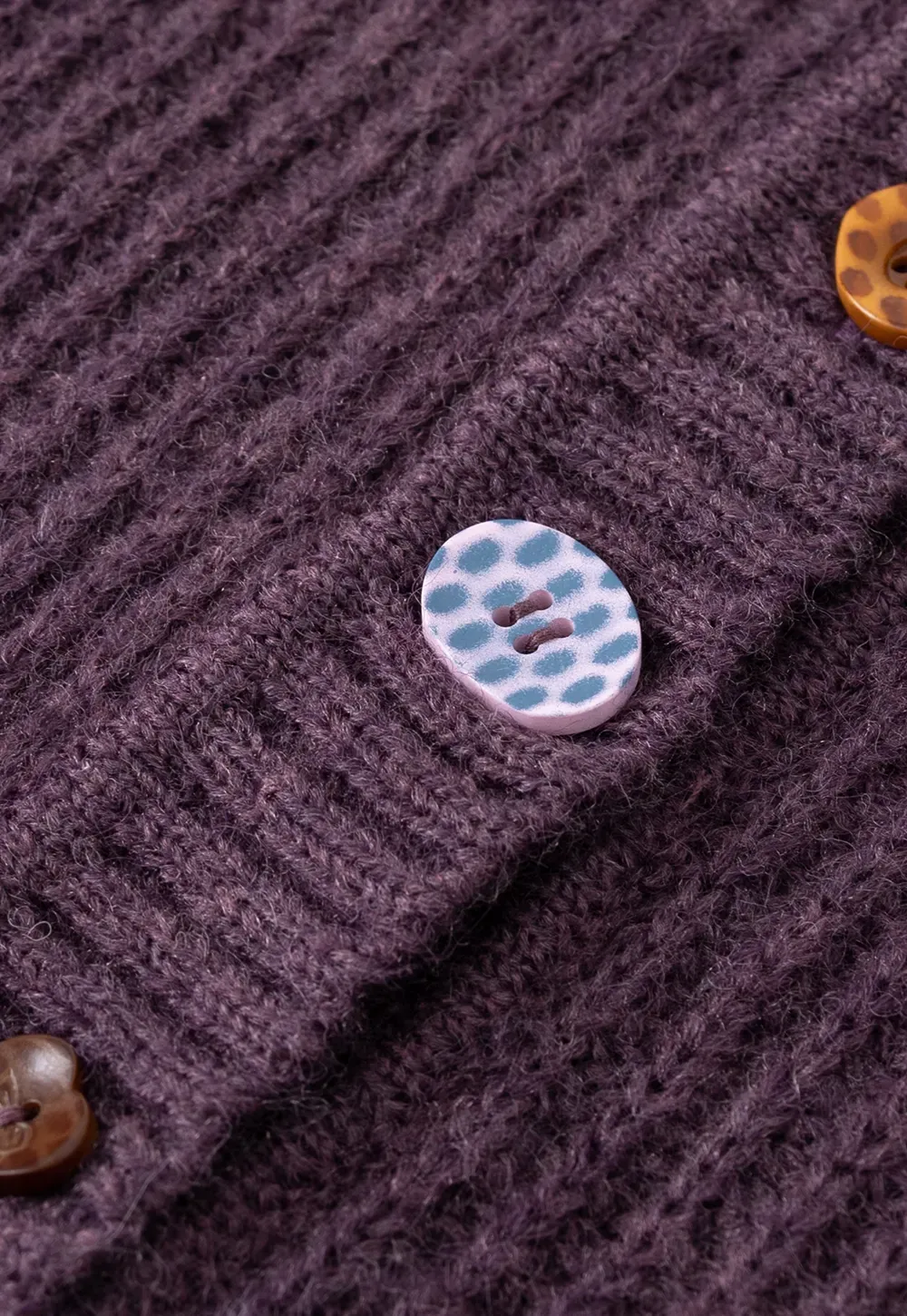 Color Button High Neck Ribbed Cardigan