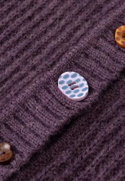 Color Button High Neck Ribbed Cardigan