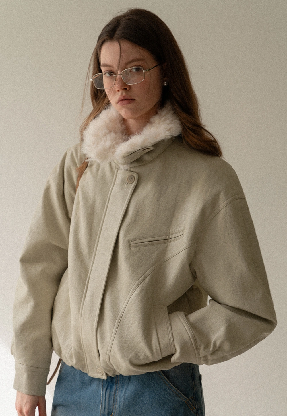 Casual Jacket with Faux Fur Collar for Women