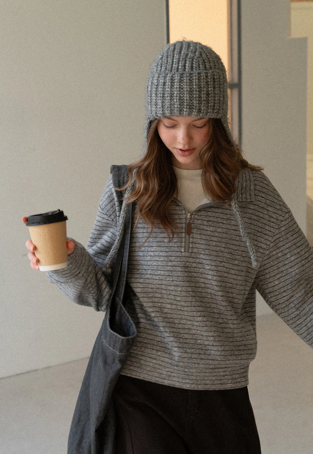 Women Striped Half-Zip Pullover Sweatshirt