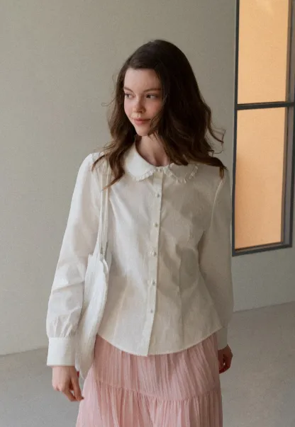 Classic White Blouse with Lace Collar