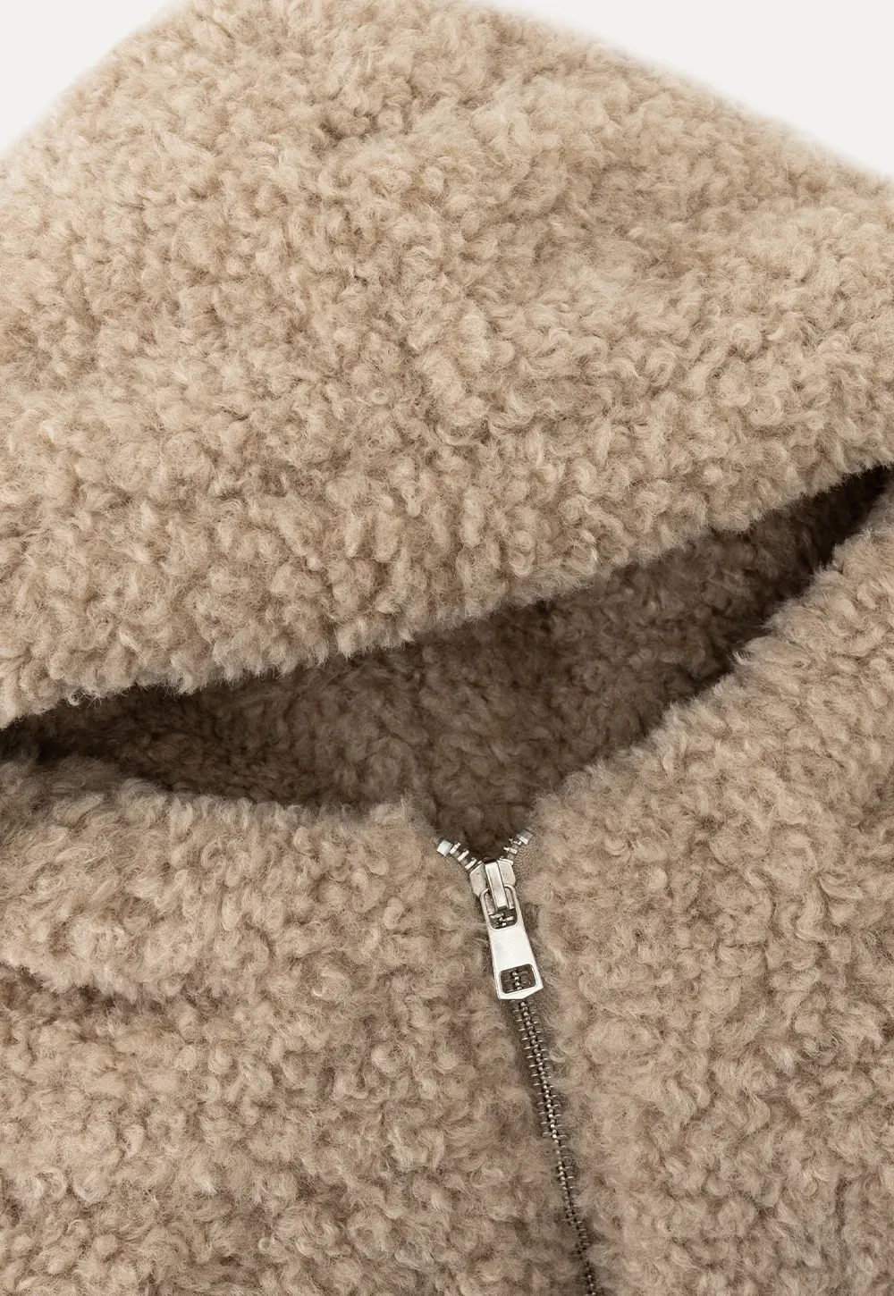 Faux Shearling Zip Vest in Beige