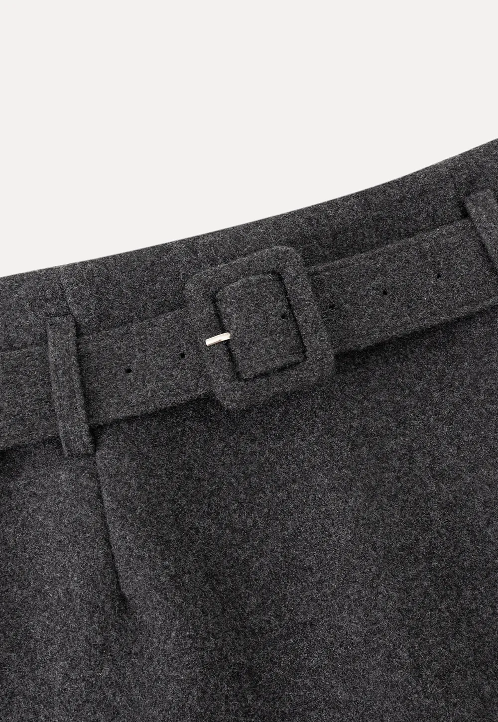 Wool Belted A-Line Mini Skirt in Charcoal