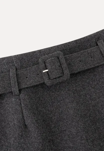 Wool Belted A-Line Mini Skirt in Charcoal