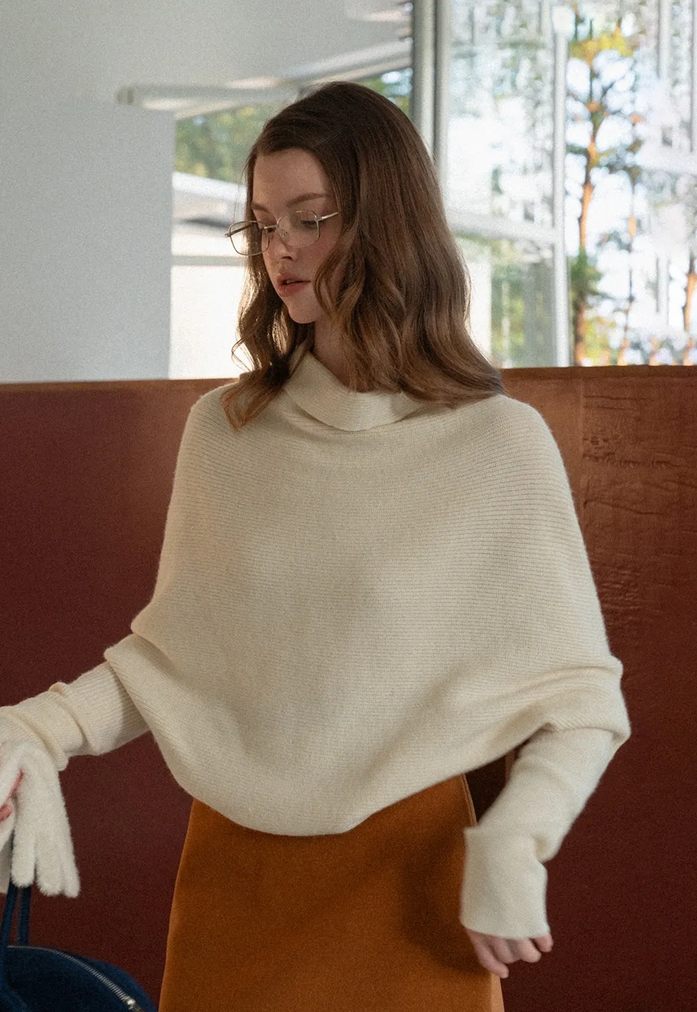 Modern Wrap Mock Neck Knit Top with Long Sleeves