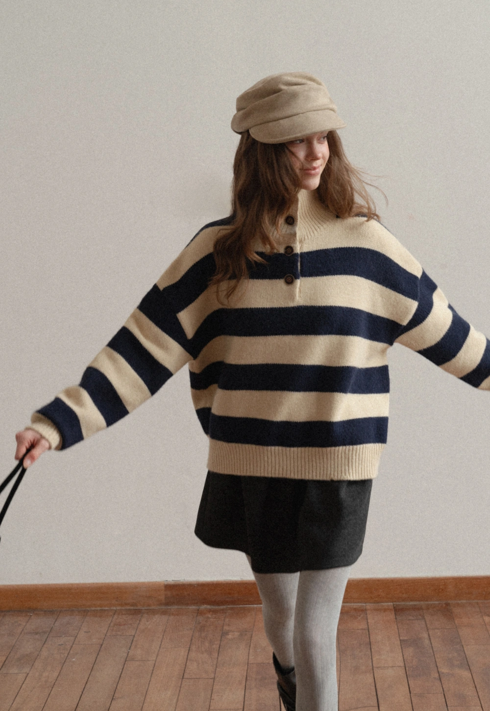 Striped Button-Down Sweater with Cozy Collar