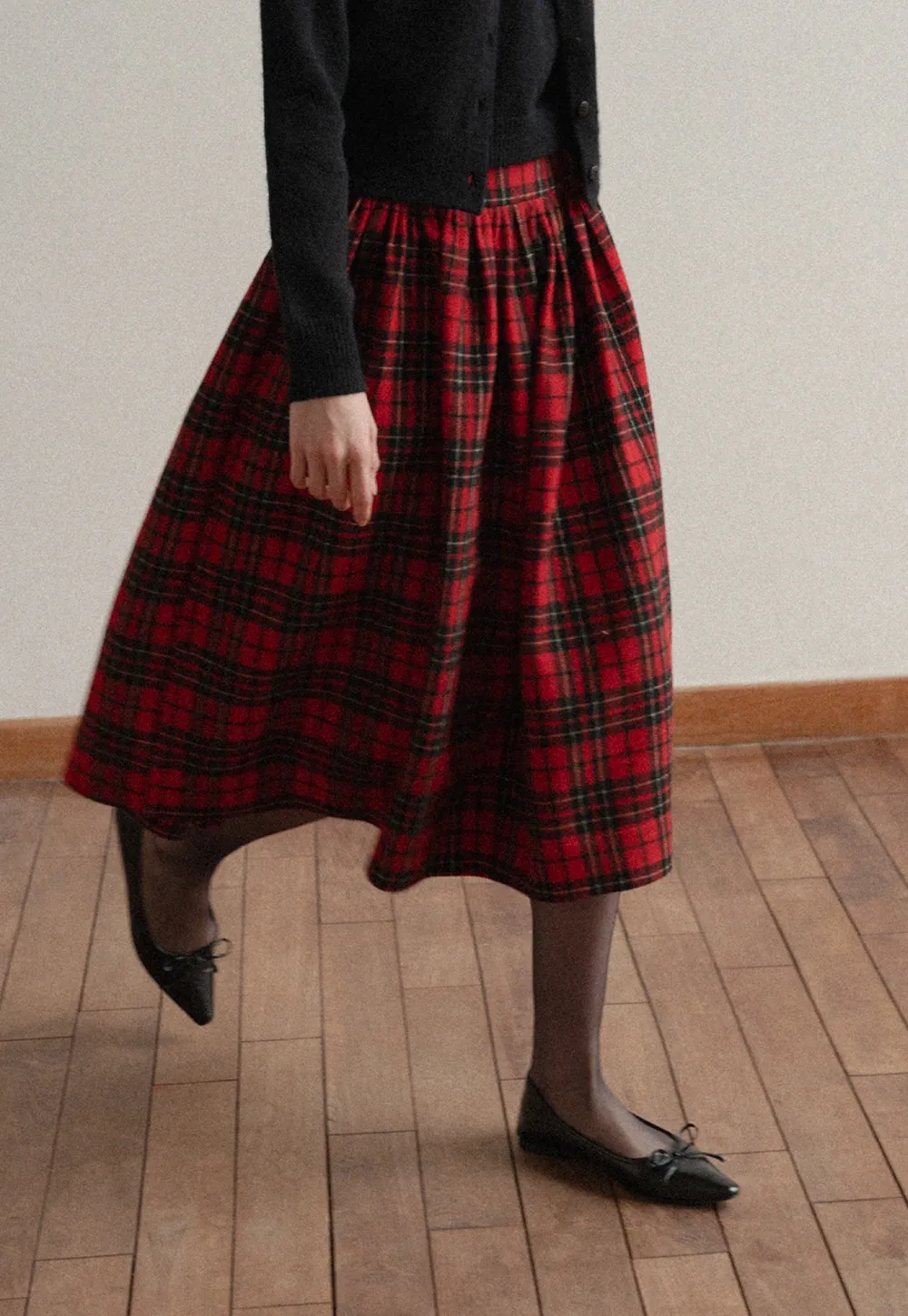 Plaid Midi Skirt with Elastic Waist for Women