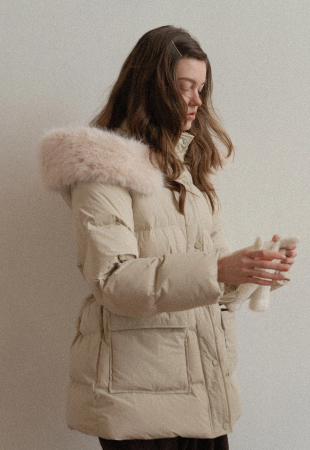 Cozy Beige Winter Cotton Coat for Women