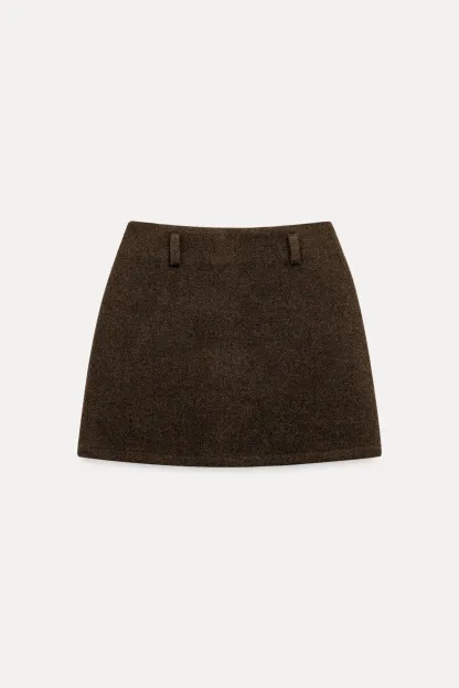 High-Waisted A-Line Wool Skirt(with belt)