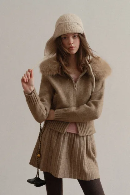 Zip Sweater and Pleated Skirt Combo