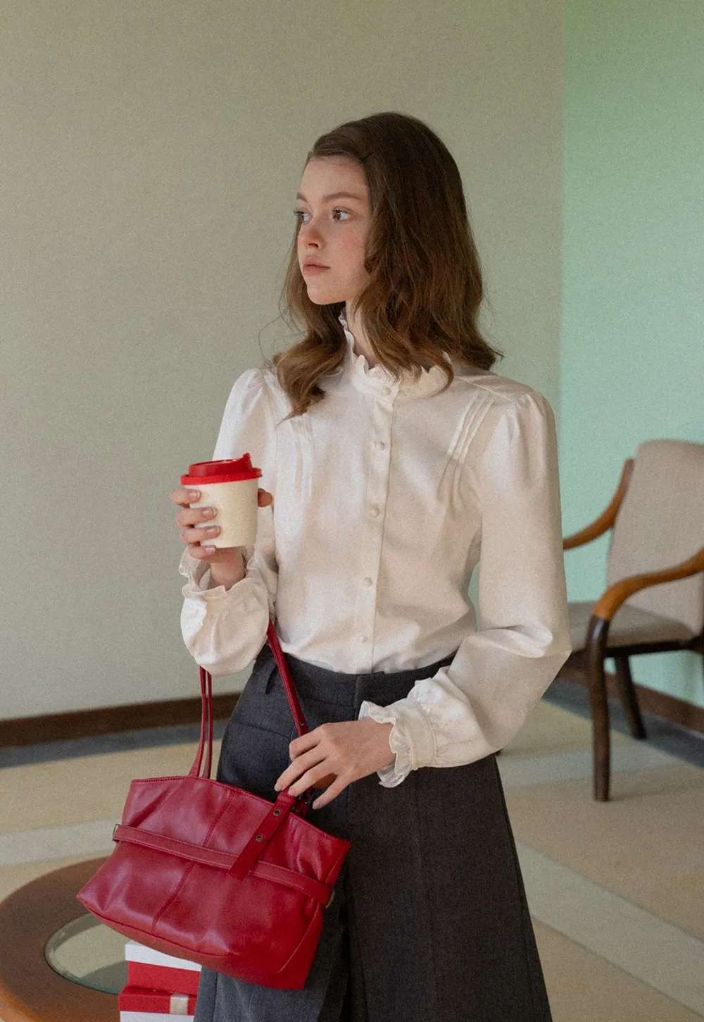 Long Sleeve Blouse with Ruffle Trim