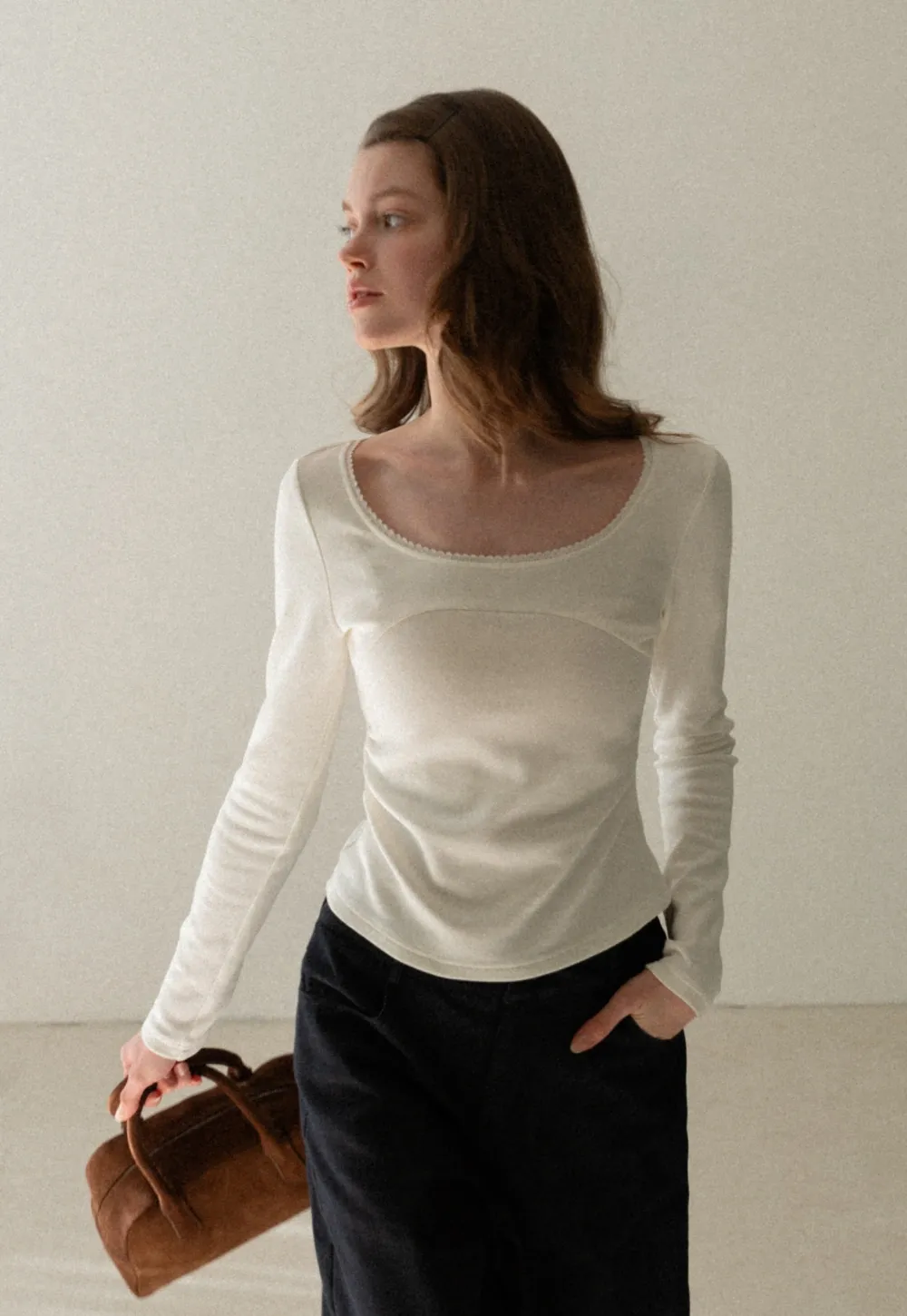 Ruffled Square Neck Long Sleeve Top