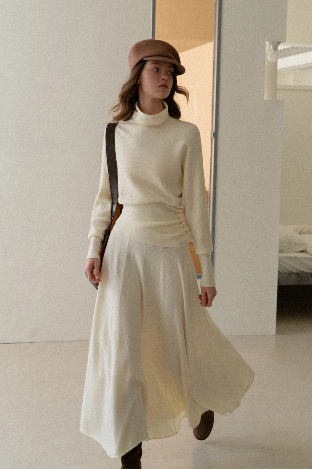 Elegant Knit Top & Flared Skirt Set