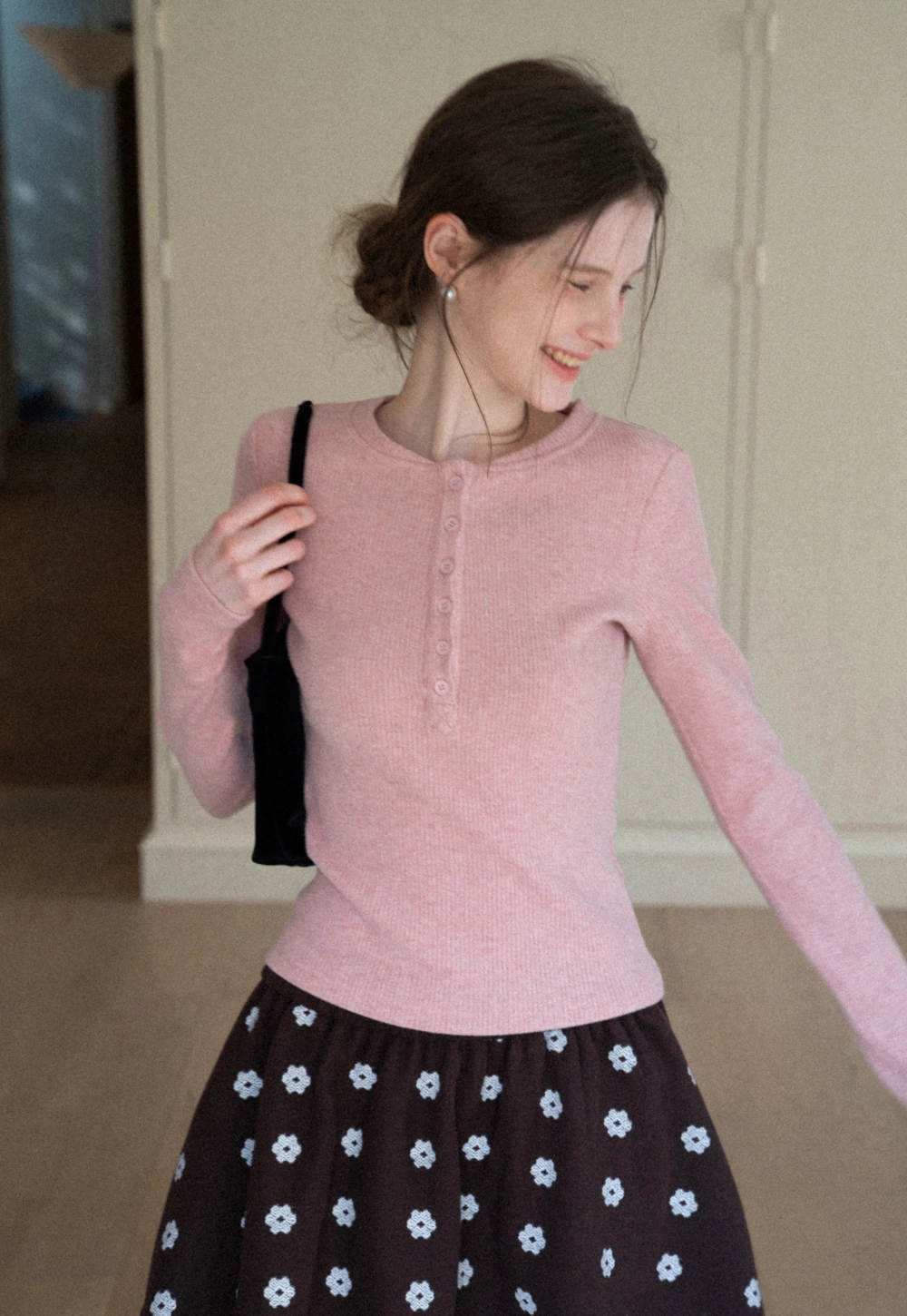 Women Soft Henley Knit Long Sleeve