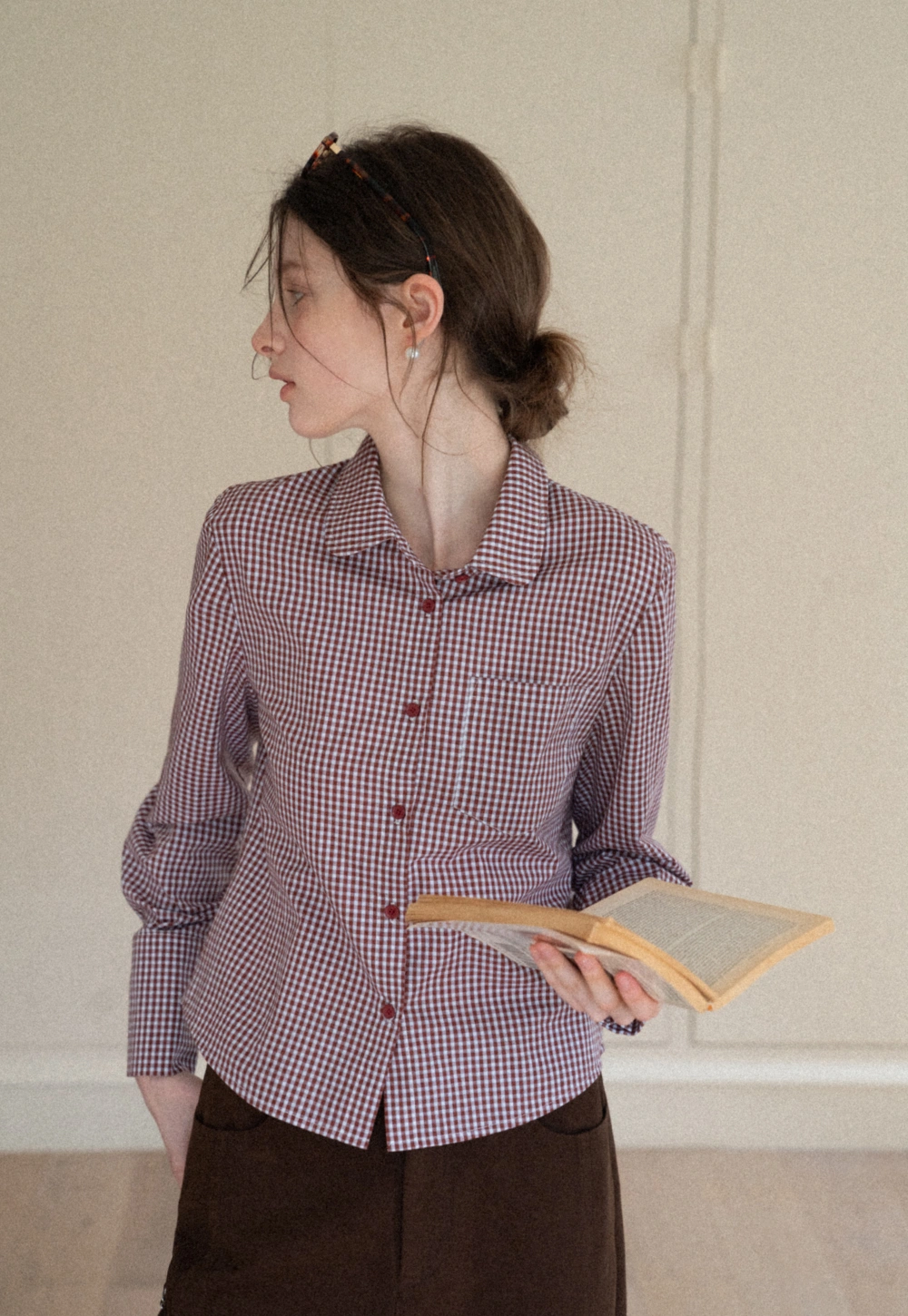 Women Classic Gingham Checkered Button-Up Shirt