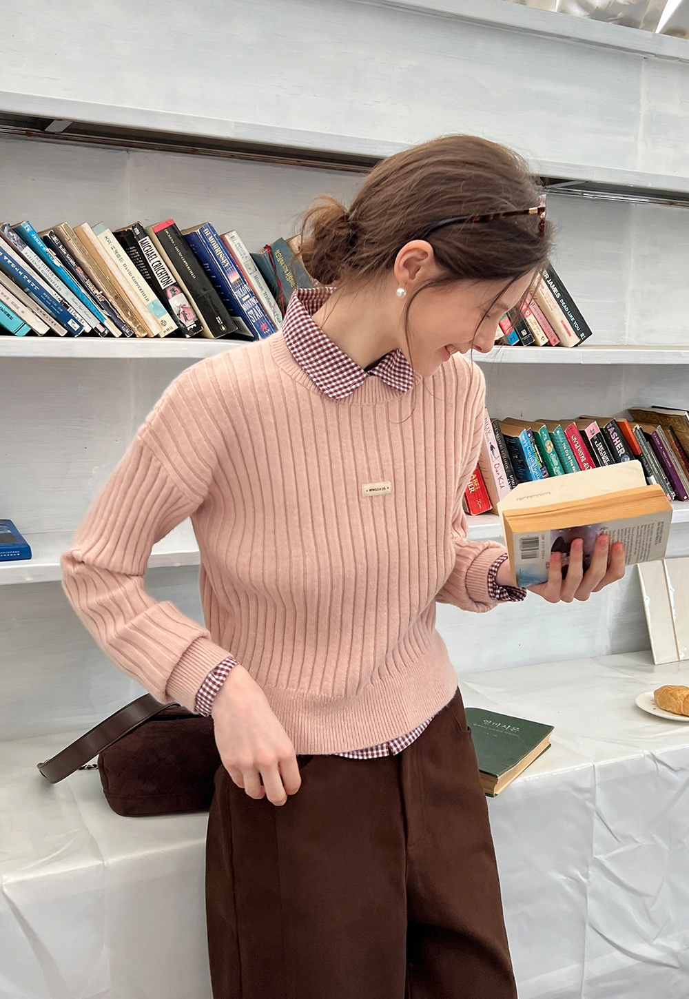 Ribbed Knit Cropped Sweater with Branding