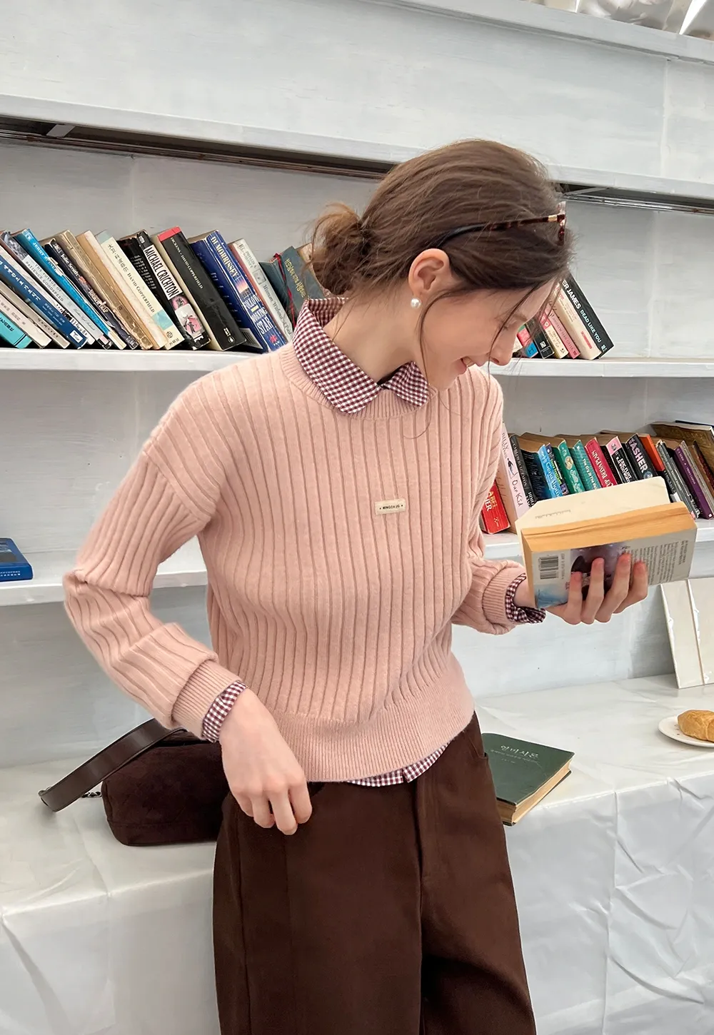 Ribbed Knit Cropped Sweater with Branding