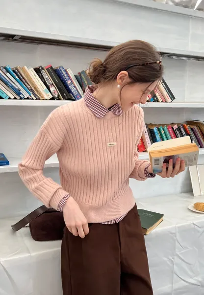 Ribbed Knit Cropped Sweater with Branding