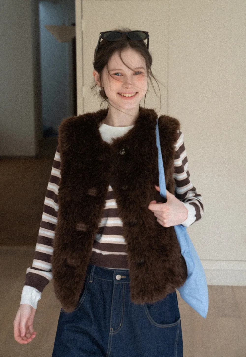 Elegant Faux Fur Vest with Buttons
