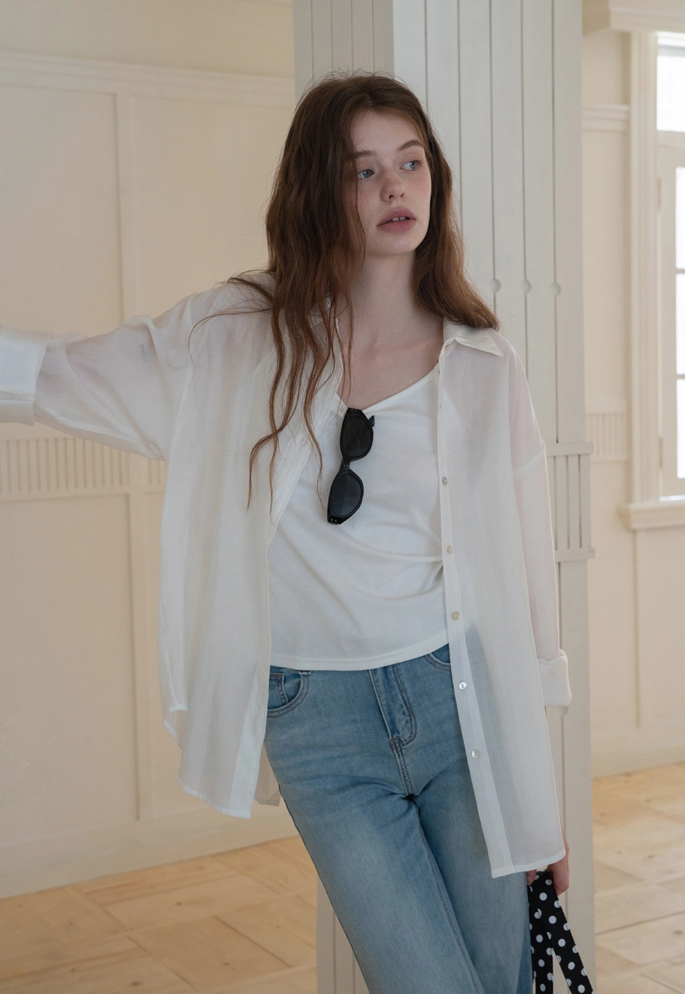 Women’s Button-up Shirt with Rolled Sleeves And Camis