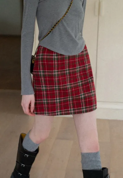 Plaid Mini Skirt and Knee-High Boots Casual Style