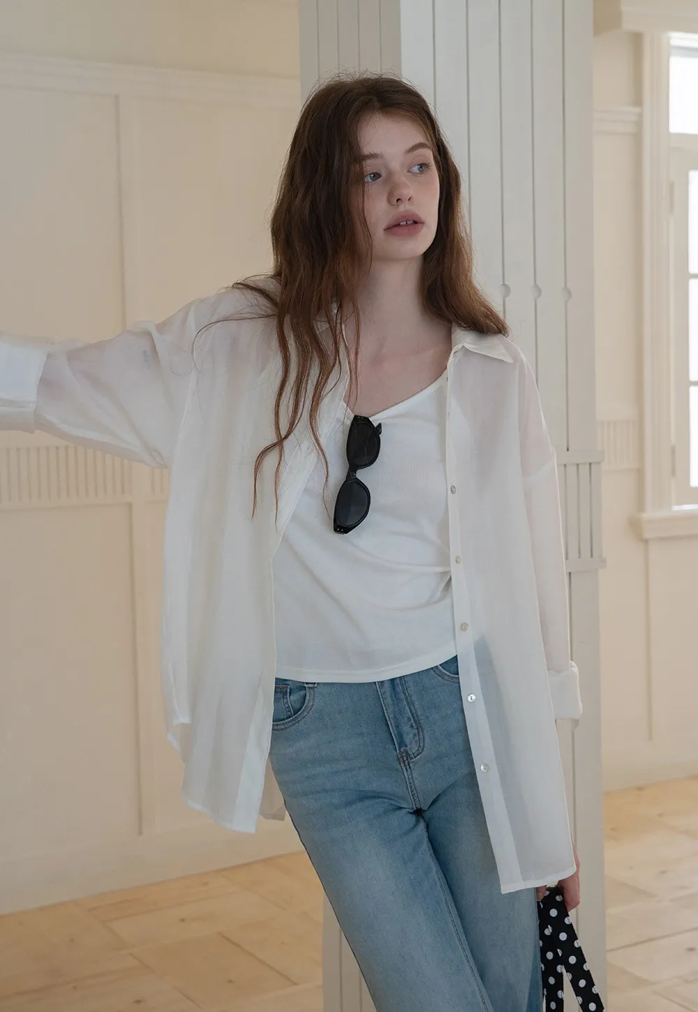 Women’s Button-up Shirt with Rolled Sleeves And Camis