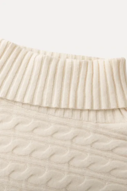 Off-Shoulder Cable Knit Waist-Cinching Dress