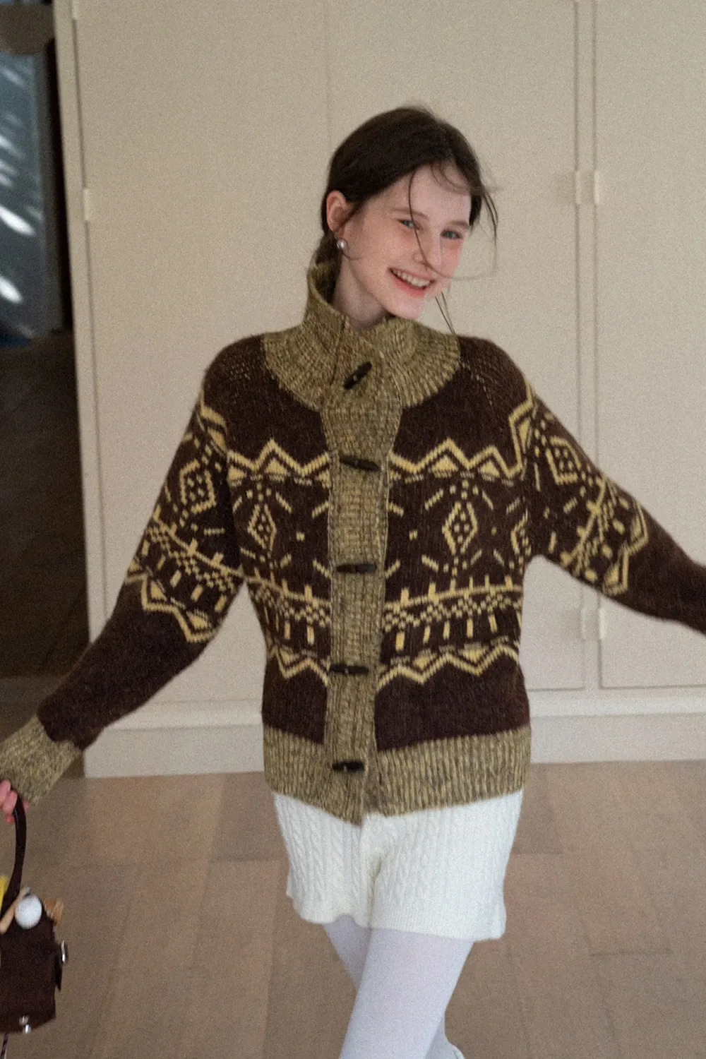Vintage-Inspired Fair Isle Turtleneck Knit Sweater
