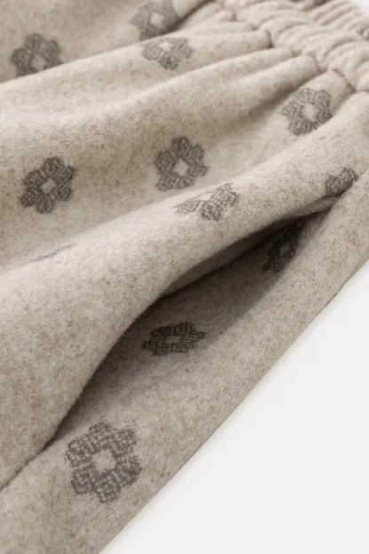 Floral Print Woolen Puff Skirt