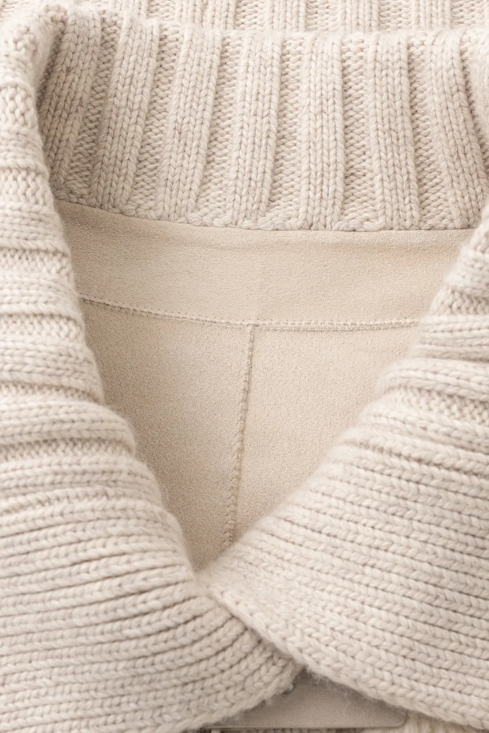 Collar Knit Patchwork Faux Shearling Coat