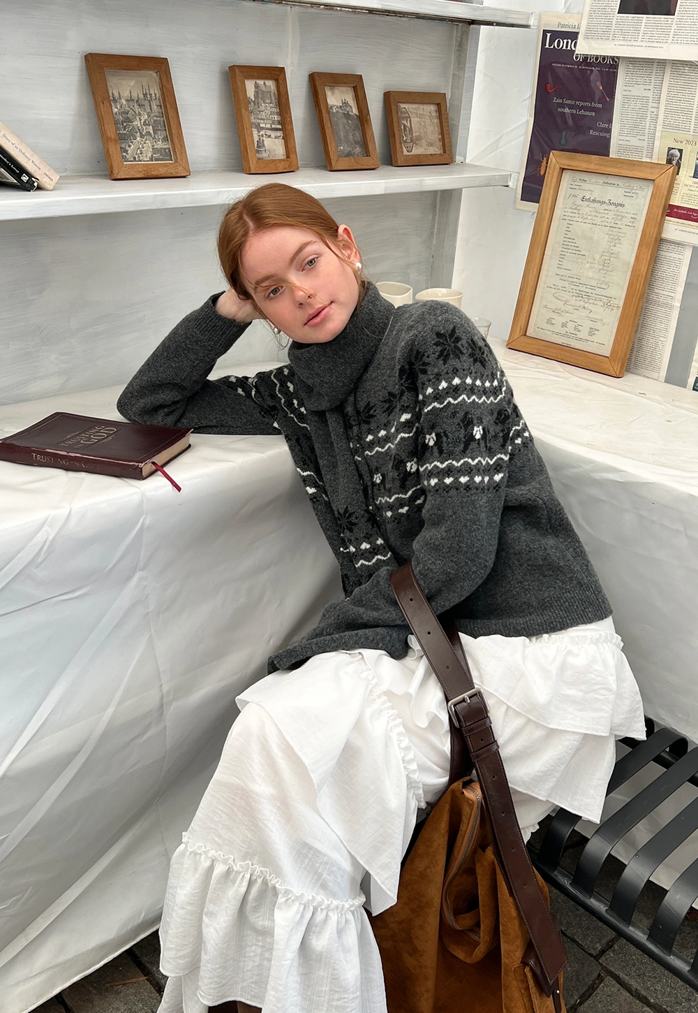 Winter Fair Isle Knit Sweater with Snowflake and Animal Pattern