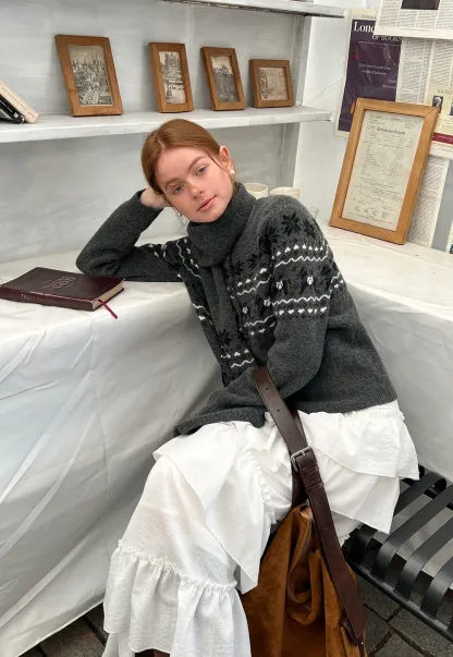 Winter Fair Isle Knit Sweater with Snowflake and Animal Pattern