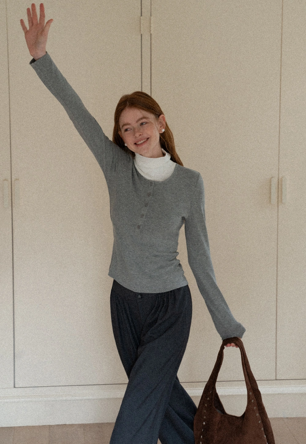 Stylish Gray Long-Sleeve Turtleneck Top