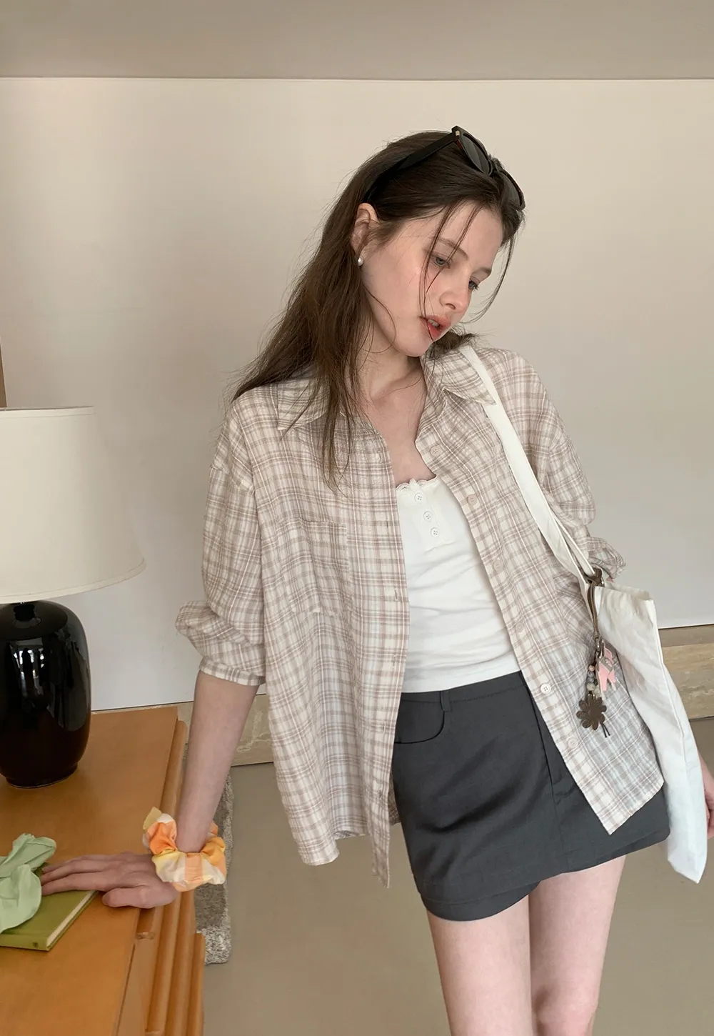 Plaid Shirt with Collar and Long Sleeves