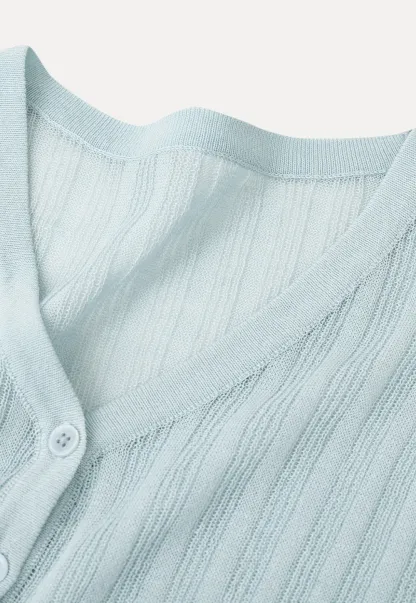 Ribbed Knit V Neck Long Sleeve Cardigan