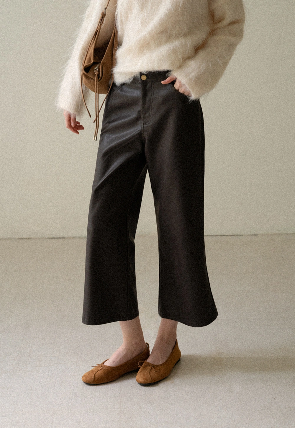 Pleated Wide Leg Leatherette Casual Pants
