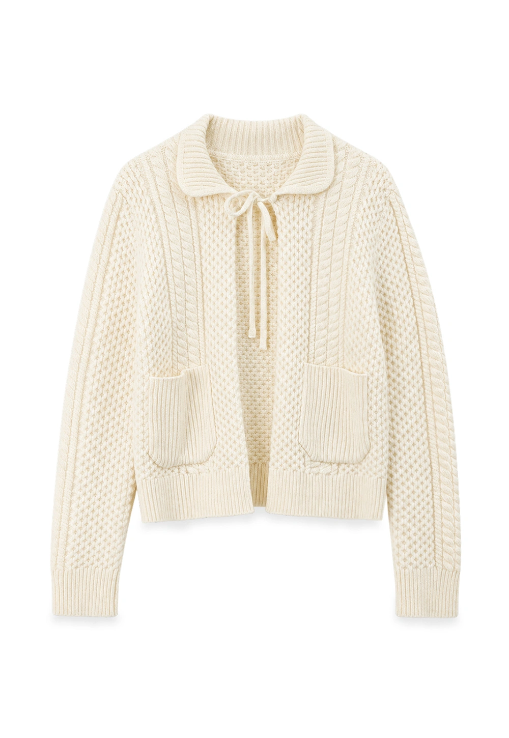 Cropped Collar Knit Sweater with Drawstring Detail